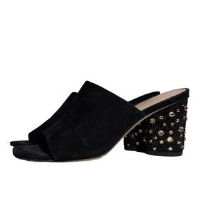 Stuart Weitzman Black Suede Mules with Embellished Block Heel size 7